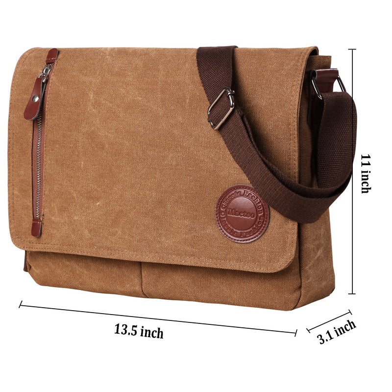 Mactso Vintage Canvas Satchel Messenger Bag for Men Women,Travel Shoulder bag 13.5" Laptop Bags Bookbag (Coffee) - Image 2